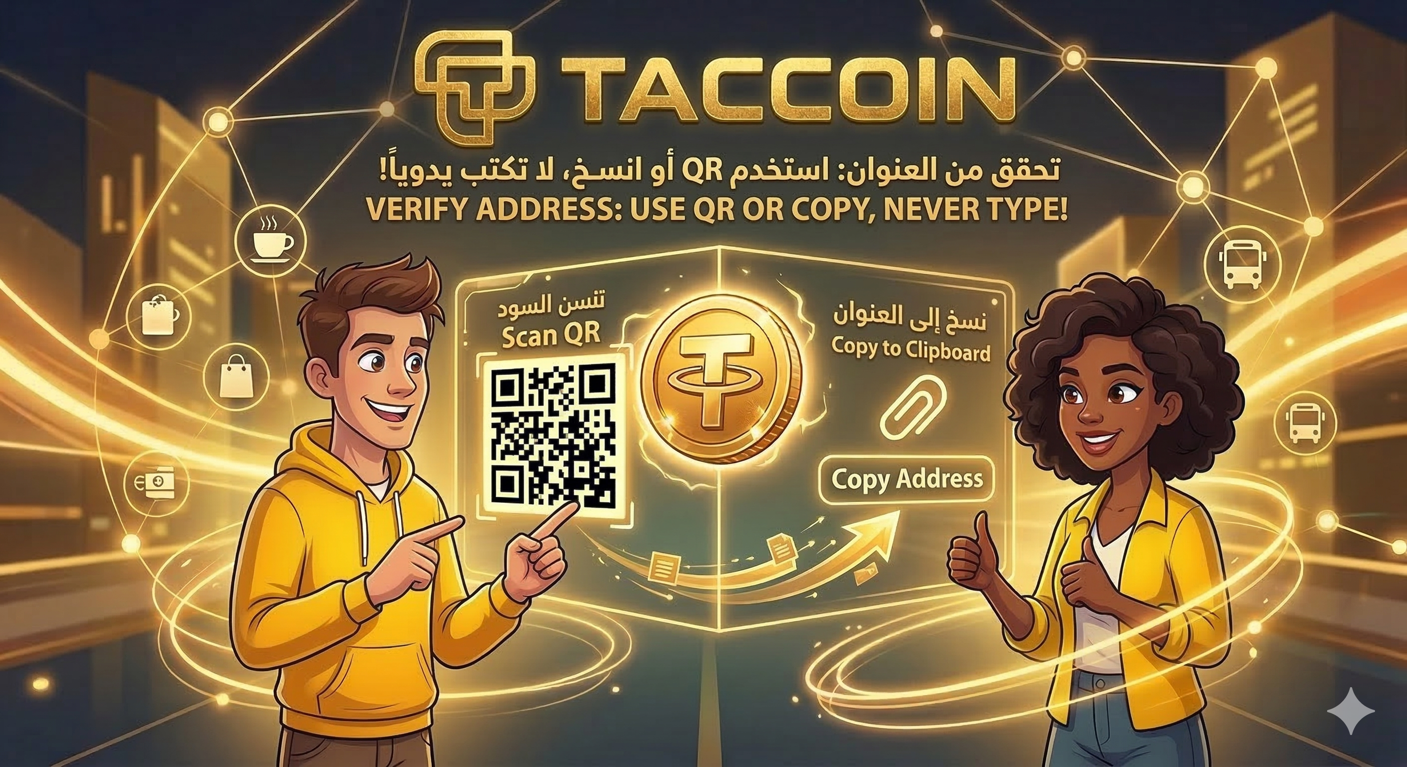 أمنك المالي بلمسة واحدة: تجنب أخطاء العناوين اليدوية مع Taccoin